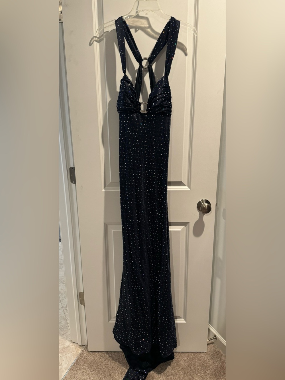Alfred Angelo Navy Maxi Dress with White Polka Dots
